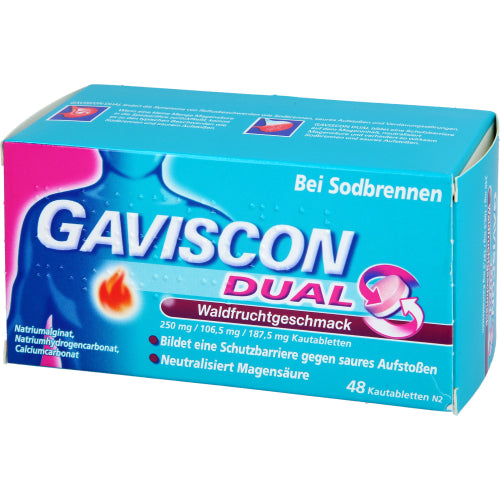Gaviscon Dual Vild Frugt 250 Mg/106,5 Mg/187,5 Mg (48 stk.ück)