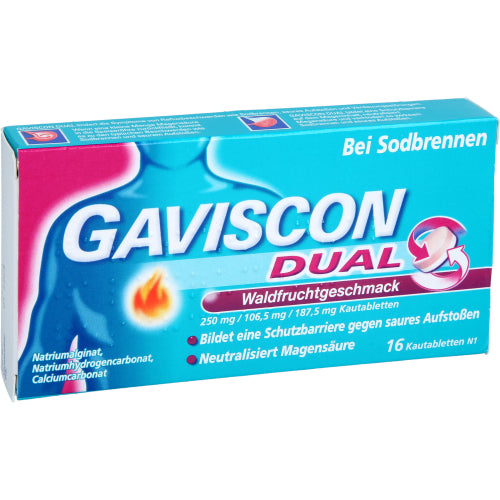 Gaviscon Dual Bærsmag 250 Mg/106.5 Mg/187.5 Mg (16 stk.ück)