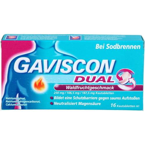 Gaviscon Dual Bærsmag 250 Mg/106.5 Mg/187.5 Mg (16 stk.ück)